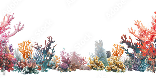 Coral reef border  isolated on transparent background
