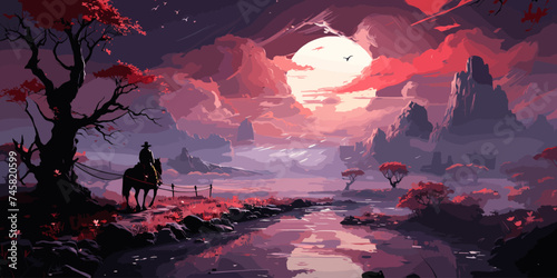 astronaut on horse traveling to a magical land, digital art style, illustration painting