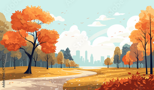 Autumn foliage in a park vector simple 3d smooth isolated illustration