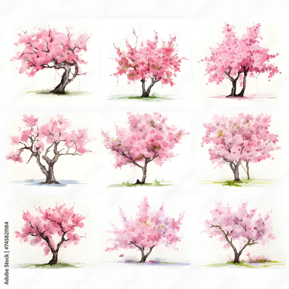 a drawing of a tree with pink flowers