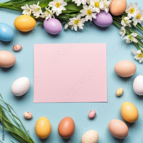 photo of a easter card with eggs and flowers 