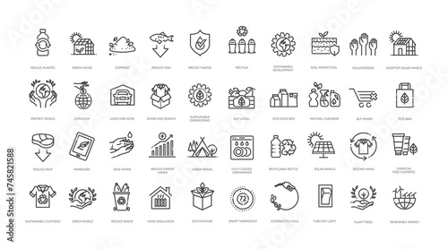 Environmental sustainability outline icons. Ecological symbols