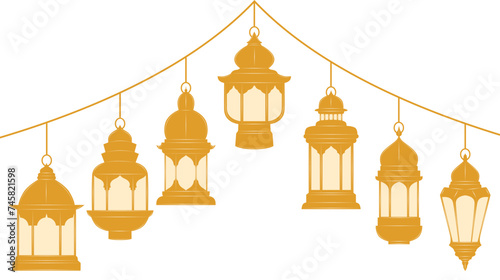 set Islamic Arabian gold lantern icon design vector Ramadan Kareem lamp symbol design vector illustration