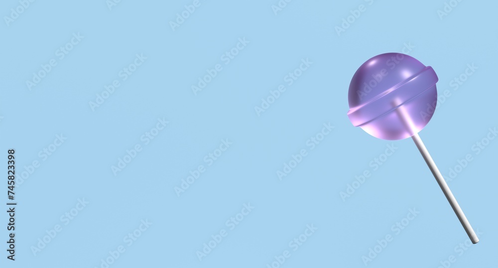 3D lollipop candy icon. Purple lollipop on white stick. Lollipop candy. 3D rendering 3D lollipop candy icon. Purple lollipop on white stick. Lollipop candy. 3D rendering