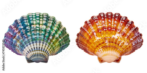 Set of colorful Scallop shell, isolated on transparent background