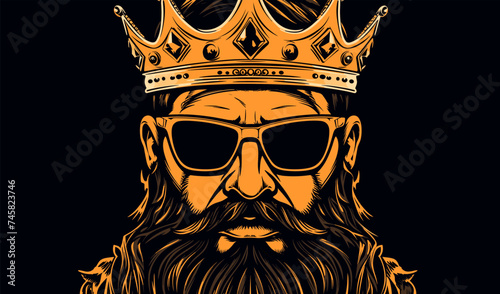 bearded man with crown and glasses, hip hop style hipster beard king vector