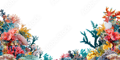 Fototapeta Naklejka Na Ścianę i Meble -  Coral reef border, isolated on transparent background