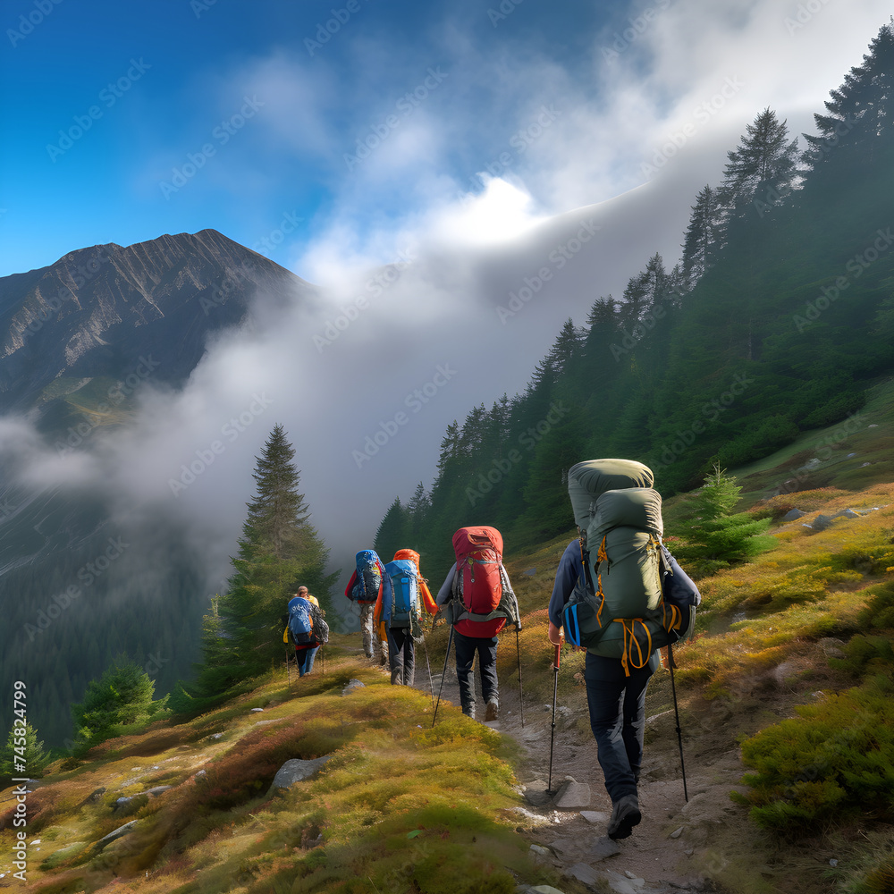 Conquering Heights Together: Hikers in Hn Gear Embarking on an Exciting Mountain Adventure