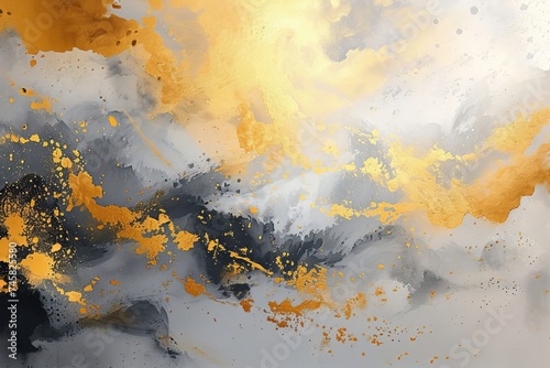 レトロな金粉と白色と灰色の和風背景アート, Generative AI © James