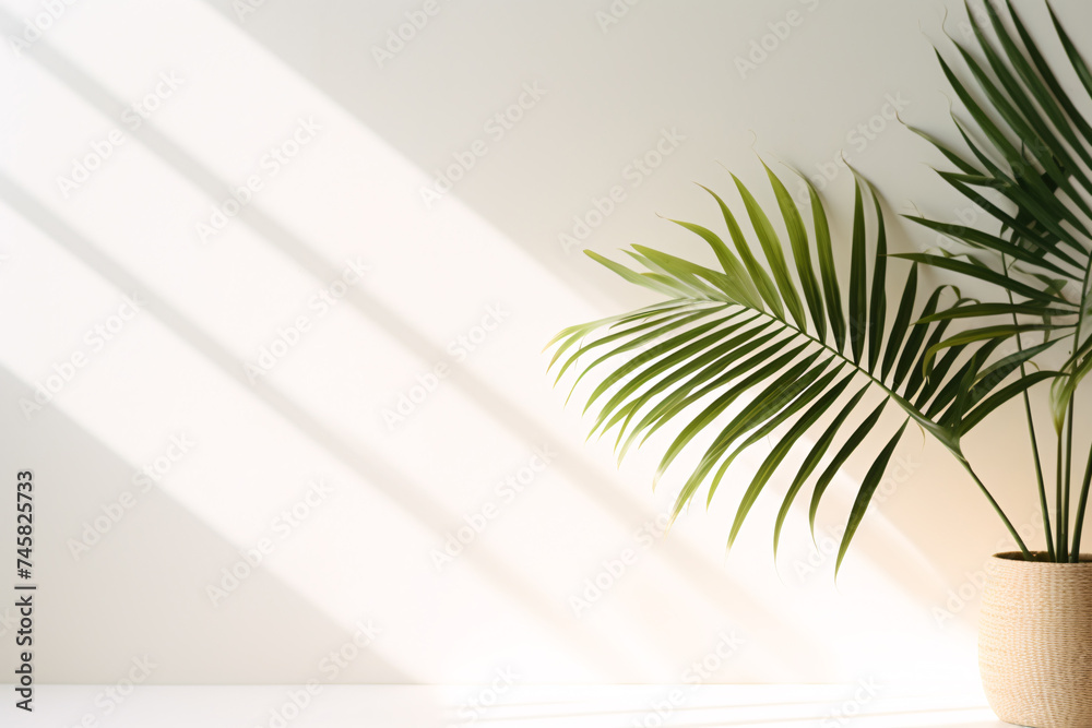 Fototapeta premium .Majestic Palm Bathed in Morning Sun, Minimalist Plant Studio Photo
