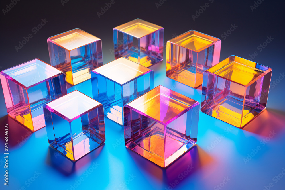 Abstract iridescent foil blocks, Geometric shapes in vibrant colors