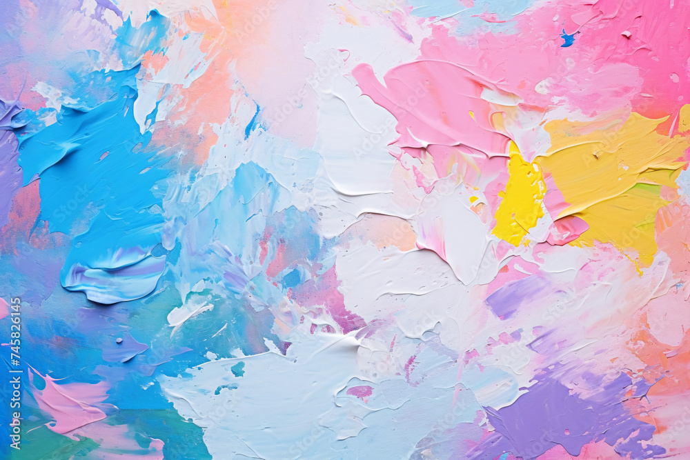Abstract colorful painting on canvas shows background textured brushstrokes Abstract colorful painting on canvas shows background textured brushstrokes