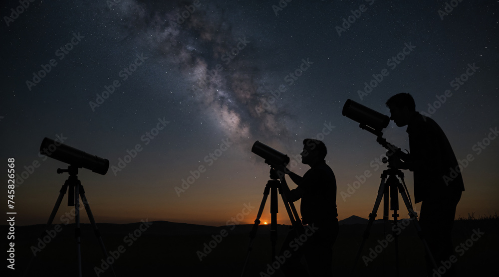 men looking through a telescope