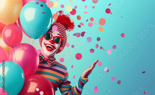 Funny Clown. April Fools' Festivity: Funny Clown with Festive Balloons