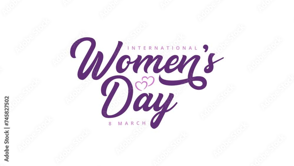 Animated Happy International Women's Day, 8 march text. Great for international women's day celebration stock video footage