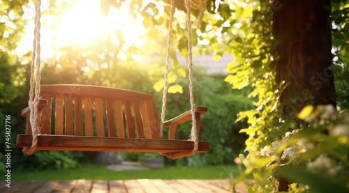wooden swing and garden deck