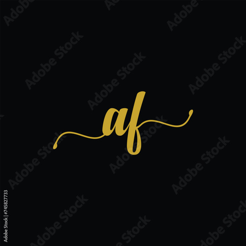 letter AF handwritting logo, handwritten font for business. Hand drawn Calligraphy lettering Vector illustration. gold colour