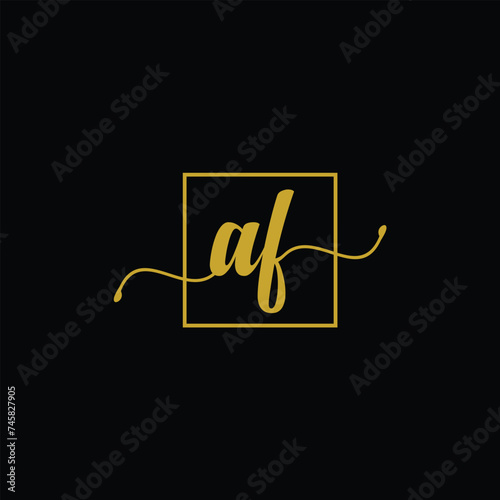 letter AF handwritting logo, handwritten font for business. Hand drawn Calligraphy lettering Vector illustration. gold colour