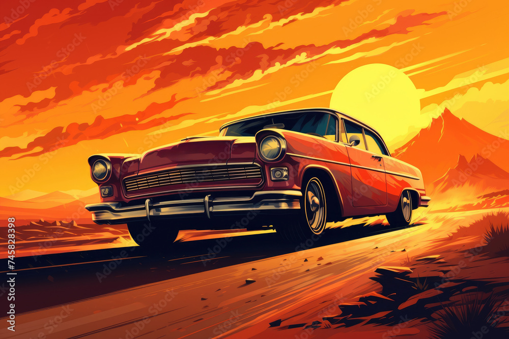 Illustration of a classic retro car