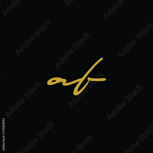 letter AF handwritting logo, handwritten font for business. Hand drawn Calligraphy lettering Vector illustration. gold colour