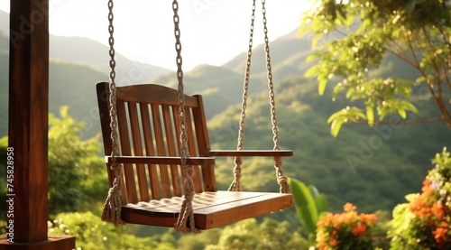 wooden swing and garden deck