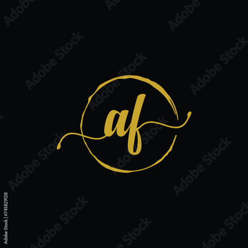letter AF handwritting logo, handwritten font for business. Hand drawn Calligraphy lettering Vector illustration. gold colour