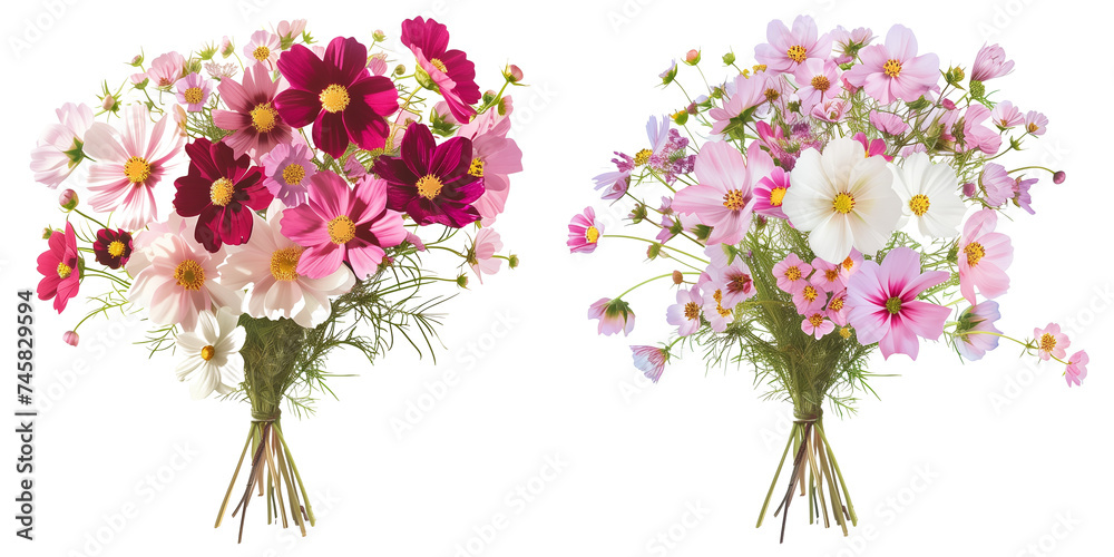 summer season flowers bouquet made with Cosmos isolated on transparent background