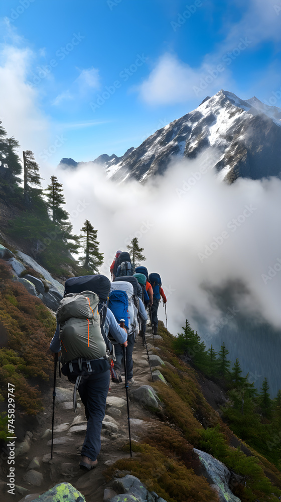 Conquering Heights Together: Hikers in Hn Gear Embarking on an Exciting Mountain Adventure