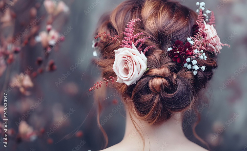 Elegant Bridal Styling: Florals Adorned Hairstyle