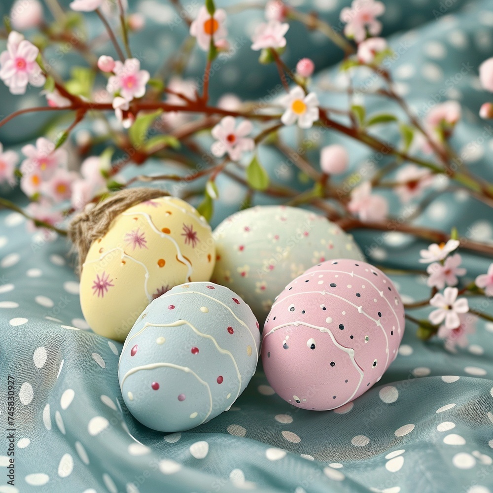 AI Generated easter decoration and painted colorful easter eggs