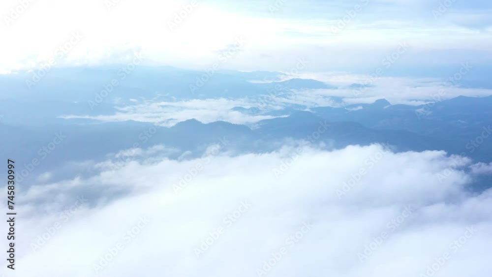 Clouds and morning sky or Doi Dam Viewpoint on the mountain full of fog in sea of clouds at dawn, Wiang Haeng district, Chiang Mai Thailand Asian, Sky above clouds,	