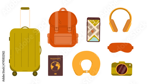 Travel set. Traveling collection flat vector isolated illustration