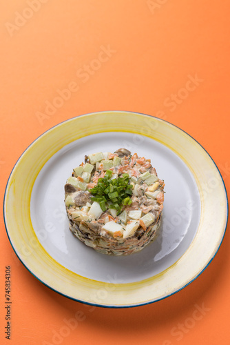 A delicious salad in a restaurant. Close up