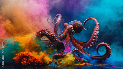 An Octopus's Dream in Colorful Clouds