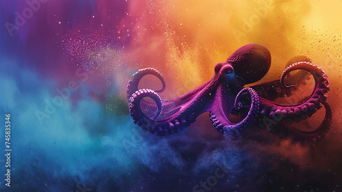 An Octopus's Dream in Colorful Clouds