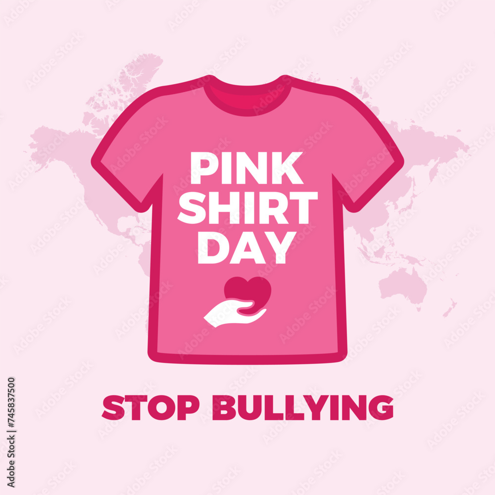 Pink Shirt Day Stop bullying campaign poster vector illustration. Pink tshirt with text icon