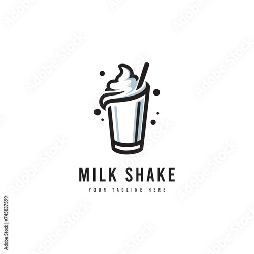 Milk shake logo in minimalist style. Milkshake silhouette vector. Suitable for milk or beverage product logos.