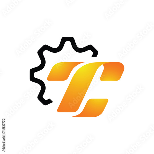 LT letter initial tech gear logo