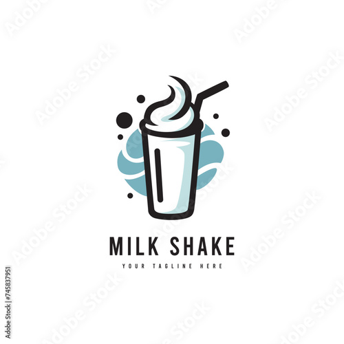 Milk shake logo in minimalist style. Milkshake silhouette vector. Suitable for milk or beverage product logos.
