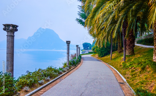 The lakeside path in Park Villa Heleneum, Lugano, Switzerland