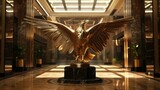 A 3D render of a phoenix as a majestic statue in a corporate lobby, symbolizing the transformational power of business recovery