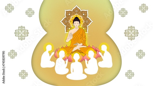 Lord of Buddha sermon to five ascetics and was enlighten become first monk of Buddhism, silhouette design, The Buddha preached His first sermon to the five monks, buddha delivering teachings photo
