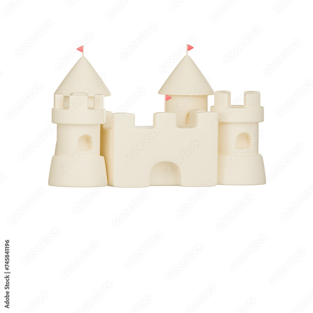 Sand castle 3d icon isolated transparent background, 3d render