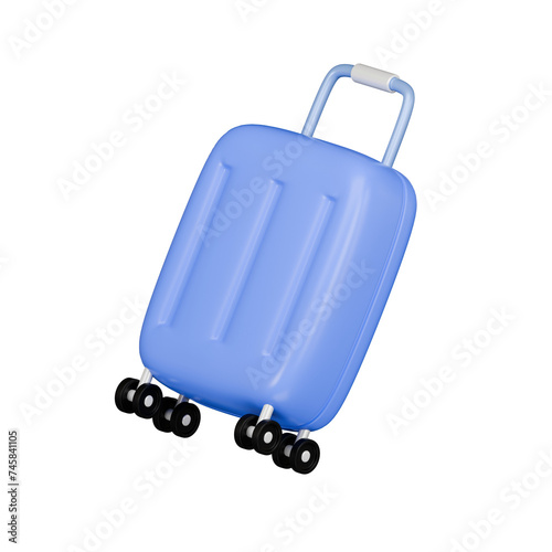 Suitcase 3d icon isolated transparent background, 3d render