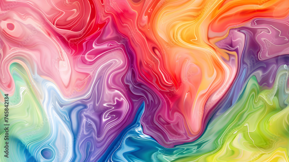 Fototapeta premium Rainbow Marble Swirl Background: Vibrant Rainbow Colors in Swirling Marble Pattern