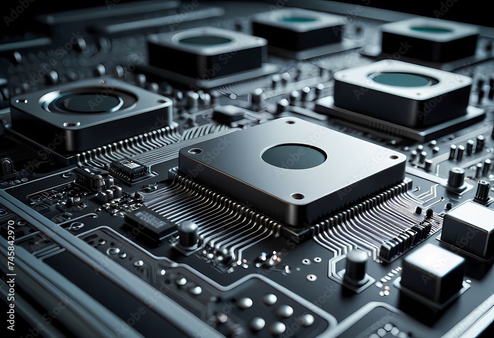 Generative AI detailed view of a circuit board, intricately showcasing the world of electronics and electronic engineering Generative AI detailed view of a circuit board, intricately showcasing the world of electronics and electronic engineering