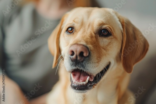 Close-up of a Joyful Labrador Retriever with a Smiling Expression.