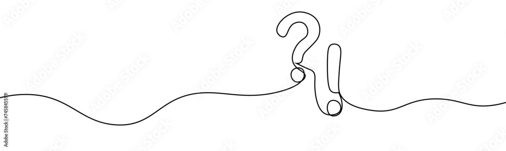 One continuous line question mark and exclamation mark doodle illustration vector One continuous line question mark and exclamation mark doodle illustration vector