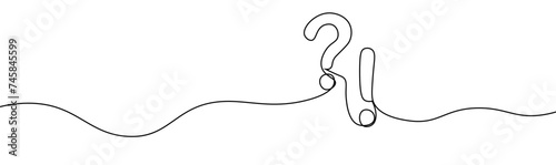 One continuous line question mark and exclamation mark doodle illustration vector