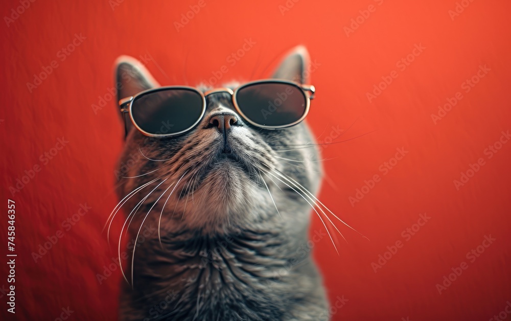 British Shorthair cat with sunglasses on a professional background